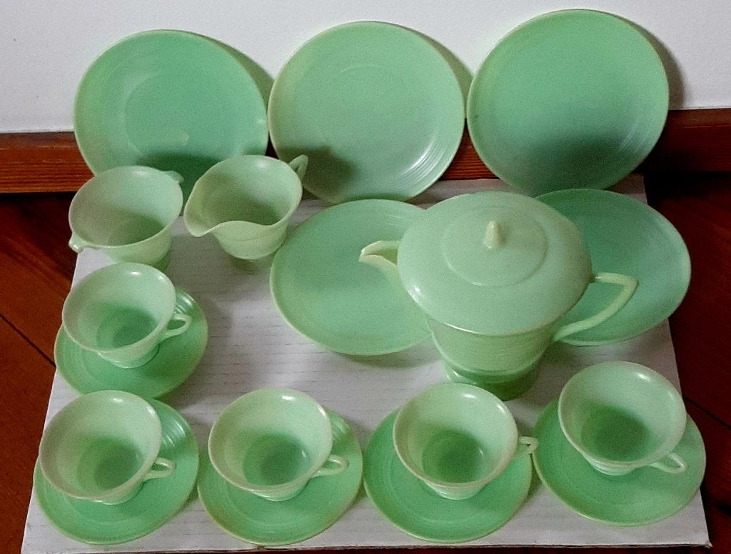Vint Kindertheeservies Jadeite-Banner Plastics USA  19 delig, Ophalen of Verzenden, Overige typen