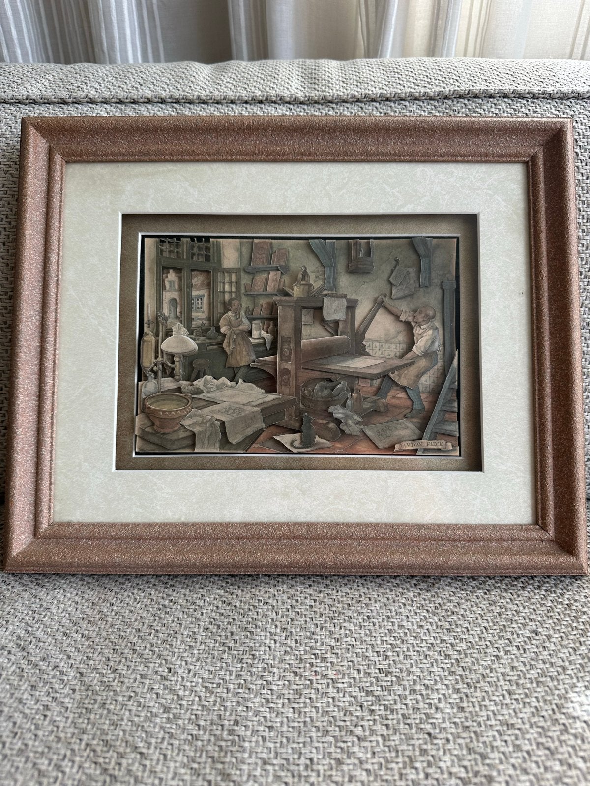 Anton Pieck Drie Dimensionaal Snijwerk - De Drukkerij, Dagelijks leven, 1950 - 1999, Overige technieken, Ophalen of Verzenden