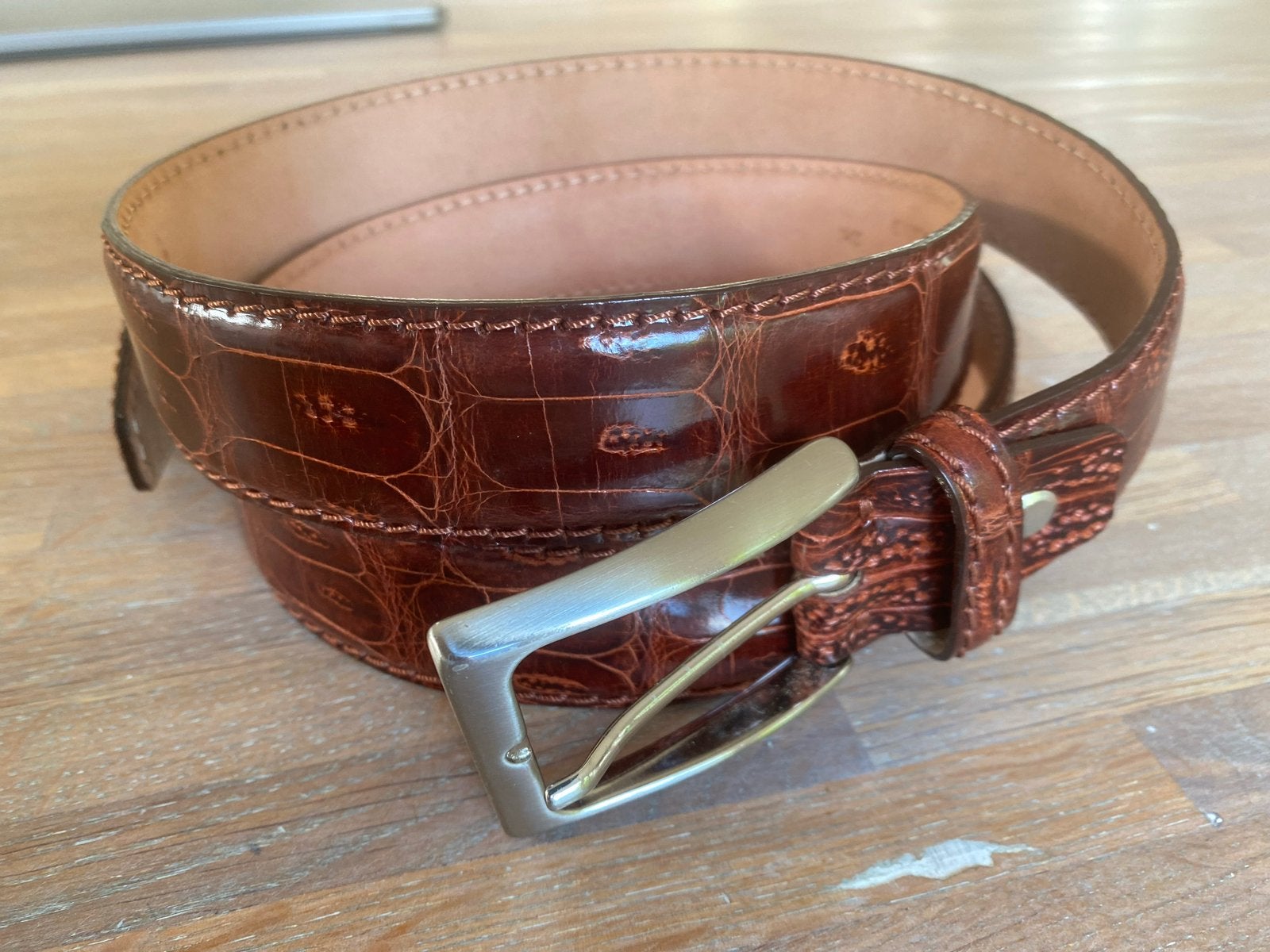 Roodbruine Italiaanse Krokodillenleren Riem 140 cm, Bruin, Verzenden, Echt leder, Nieuw