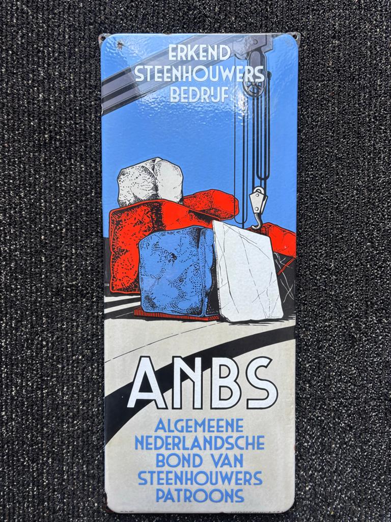 Emaille Reclamebord ANBS Steenhouwers Bedrijf, Verzamelen, Merken en Reclamevoorwerpen, Ophalen of Verzenden, Gebruikt, Reclamebord