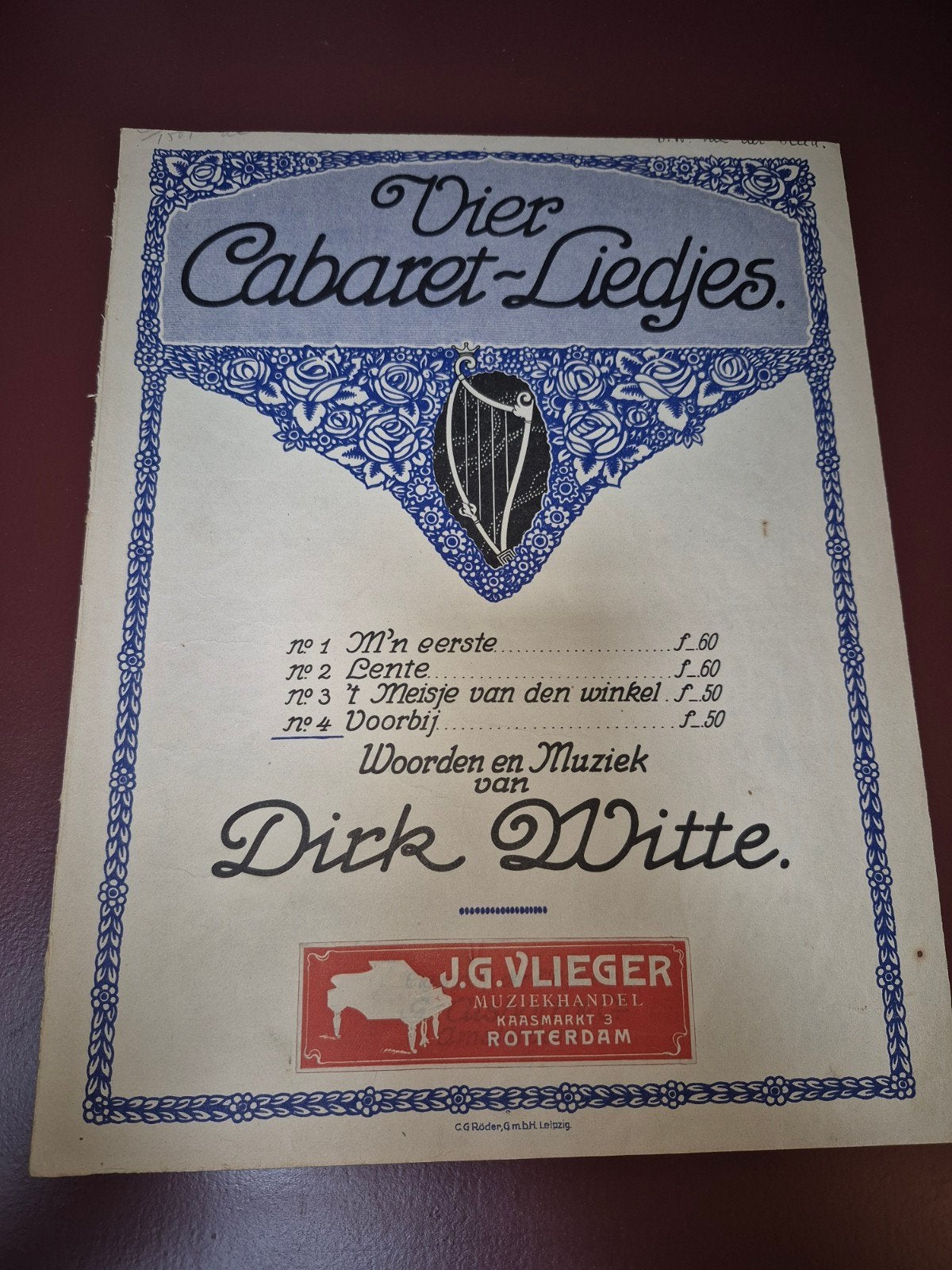 Vier Cabaret-Liedjes - Dirk Witte (Oude bladmuziek), Piano, Gebruikt, Overige genres, Ophalen of Verzenden