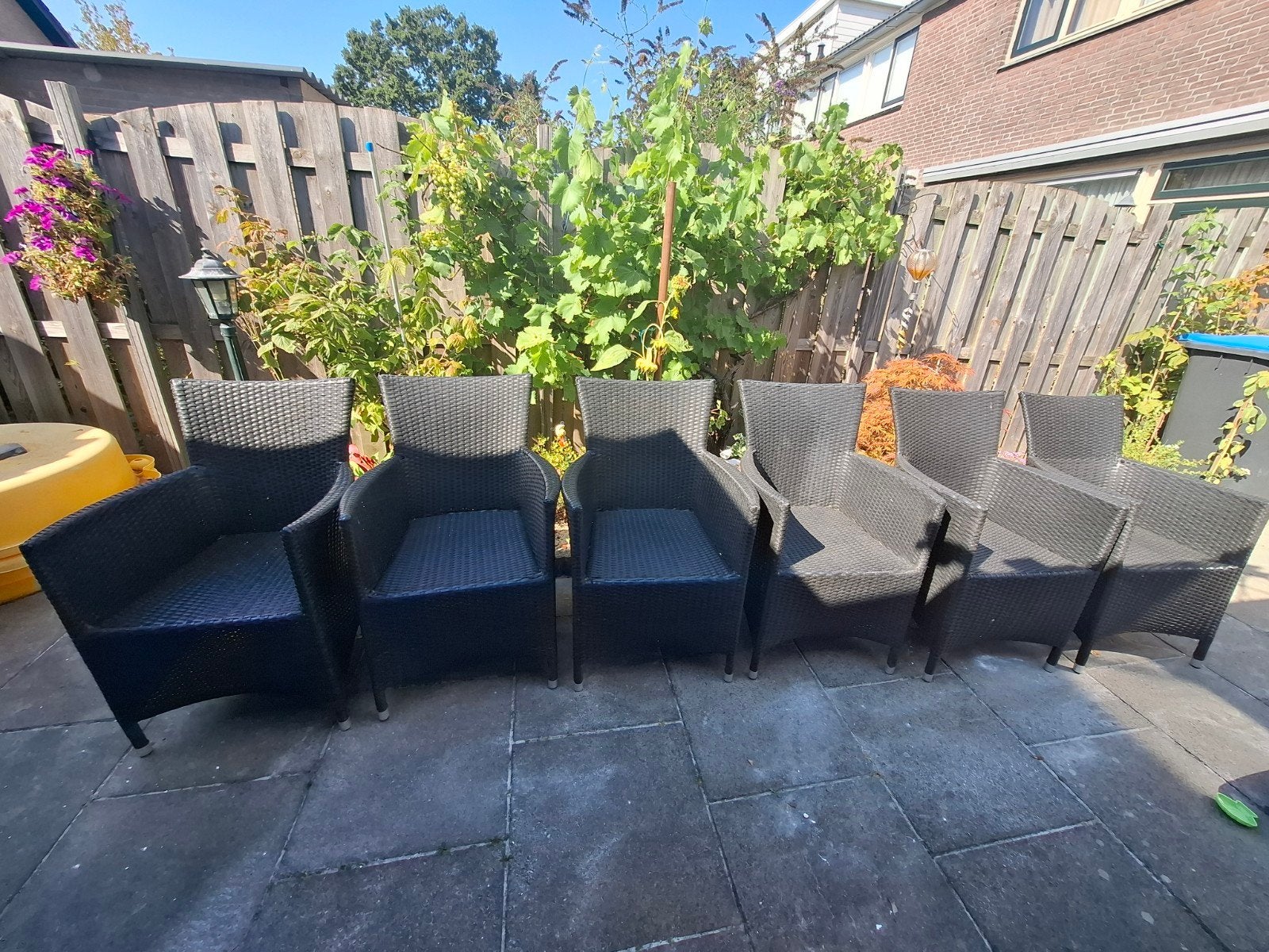 6 Wicker tuinstoelen - Zwart, Tuin en Terras, Tuinstoelen, Ophalen, Gebruikt, Wicker