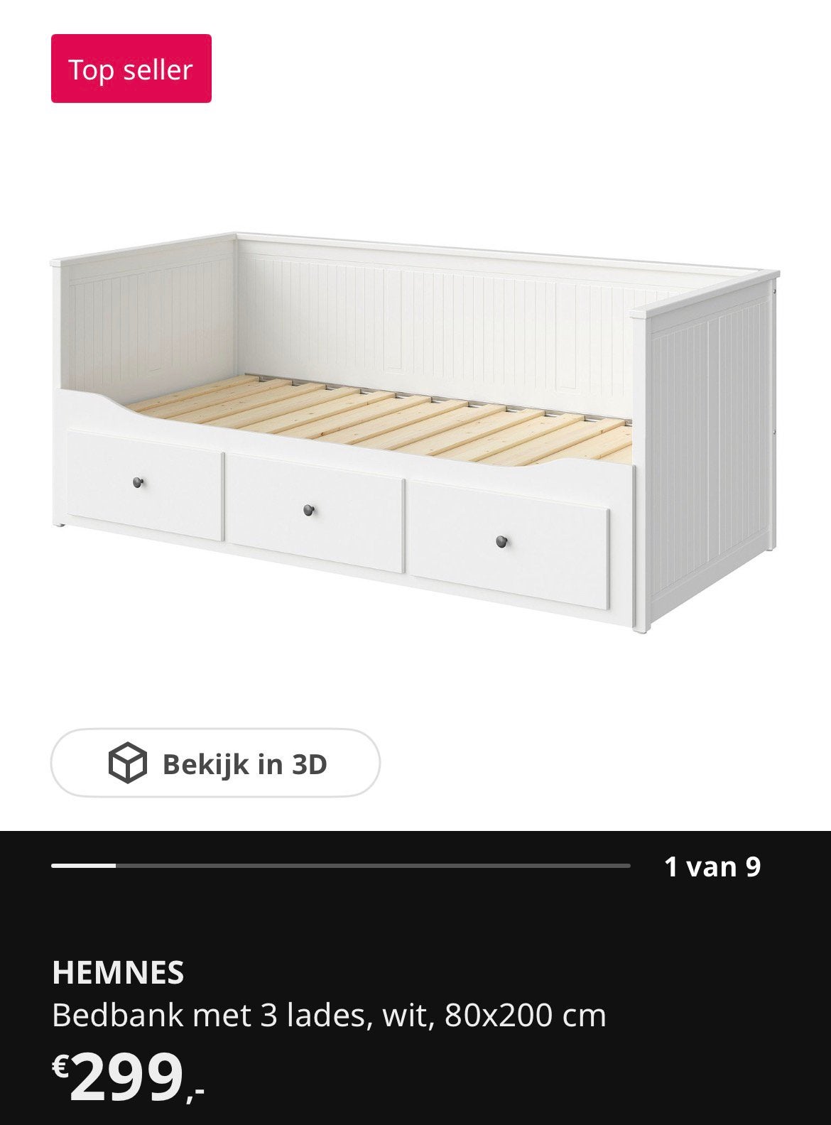 Ikea Hemnes uitschuifbaar bed, Ophalen, Verstelbaar, Eenpersoons, Wit