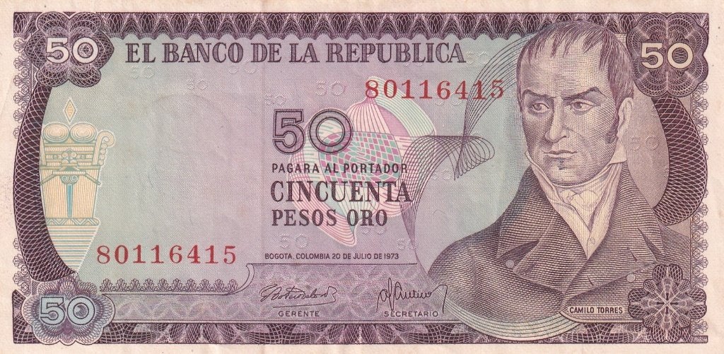 Colombia 50 pesos oro 20-7-1973, Verzenden, Zuid-Amerika, Los biljet