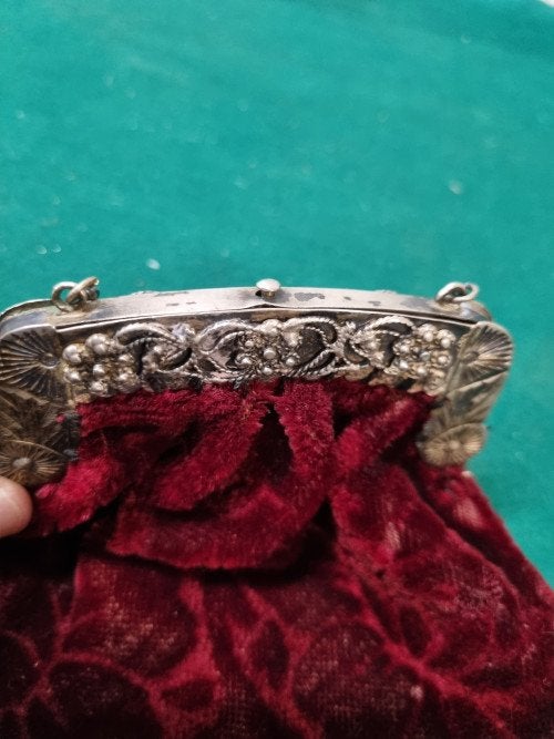 Avond tas antiek met zilveren beugel 1900, Ophalen of Verzenden