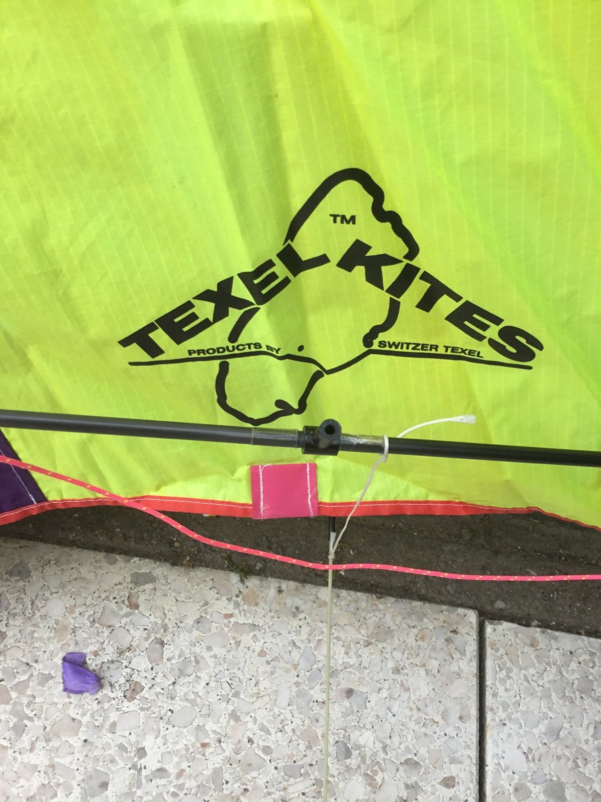 Texel Kites Stuntvlieger - Geel/Paars, Ophalen, Gebruikt, Tweelijns, Vlieger