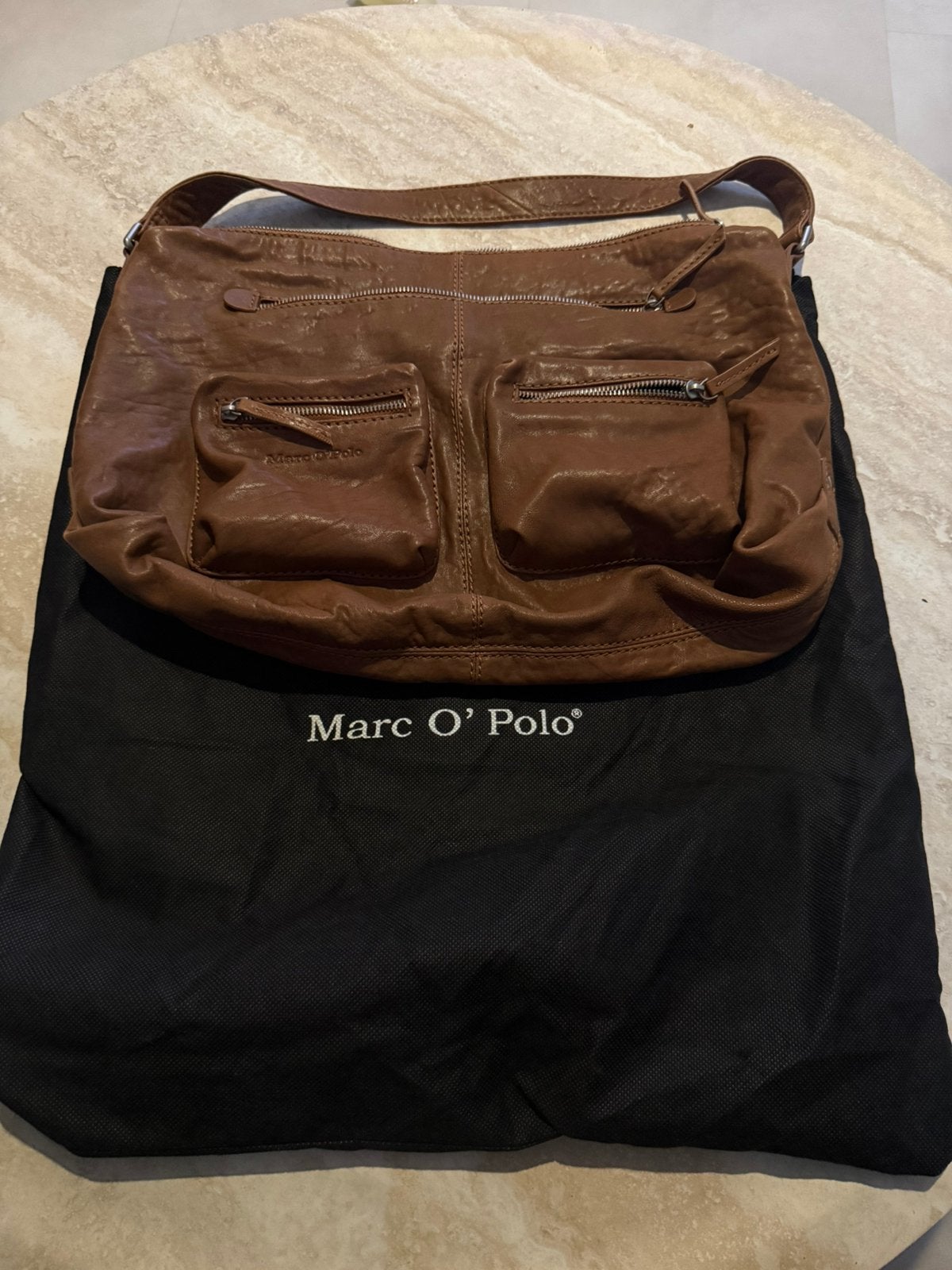 Marc O’Polo leren schoudertas – bruin, Ophalen of Verzenden, Zo goed als nieuw