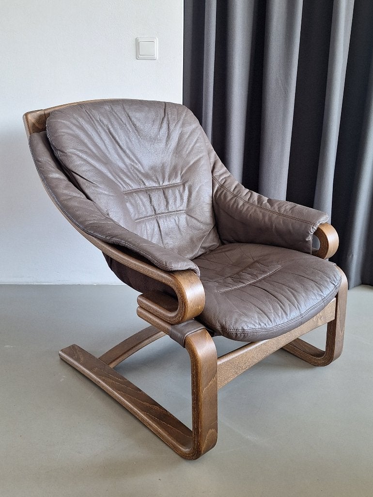 vintage Deens design lounge-chair Apollo door Svend Skipper, Ophalen, 75 tot 100 cm, 50 tot 75 cm, Leer