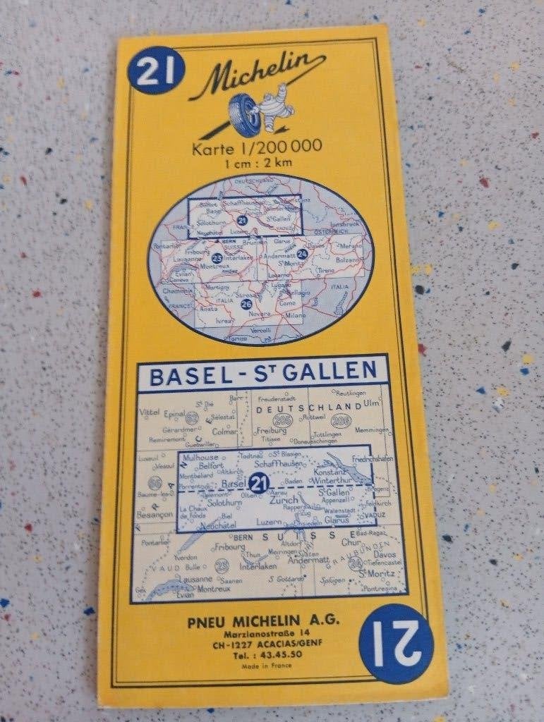 Michelin wegenkaart 21 Zwitserland Basel St Gallen 1973, Boeken, Gelezen, Michelin, Landkaart, 1800 tot 2000
