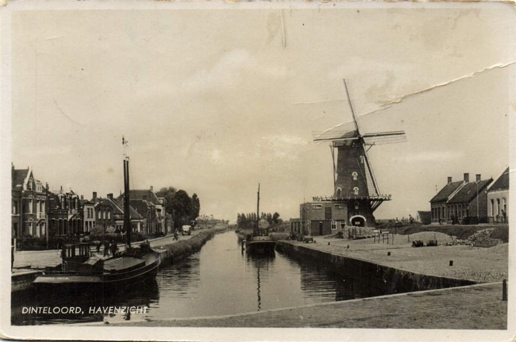 Dinteloord, Havenzicht - molen - B-keus - gelopen, Verzamelen, Ophalen of Verzenden, 1940 tot 1960, Gelopen, Noord-Brabant