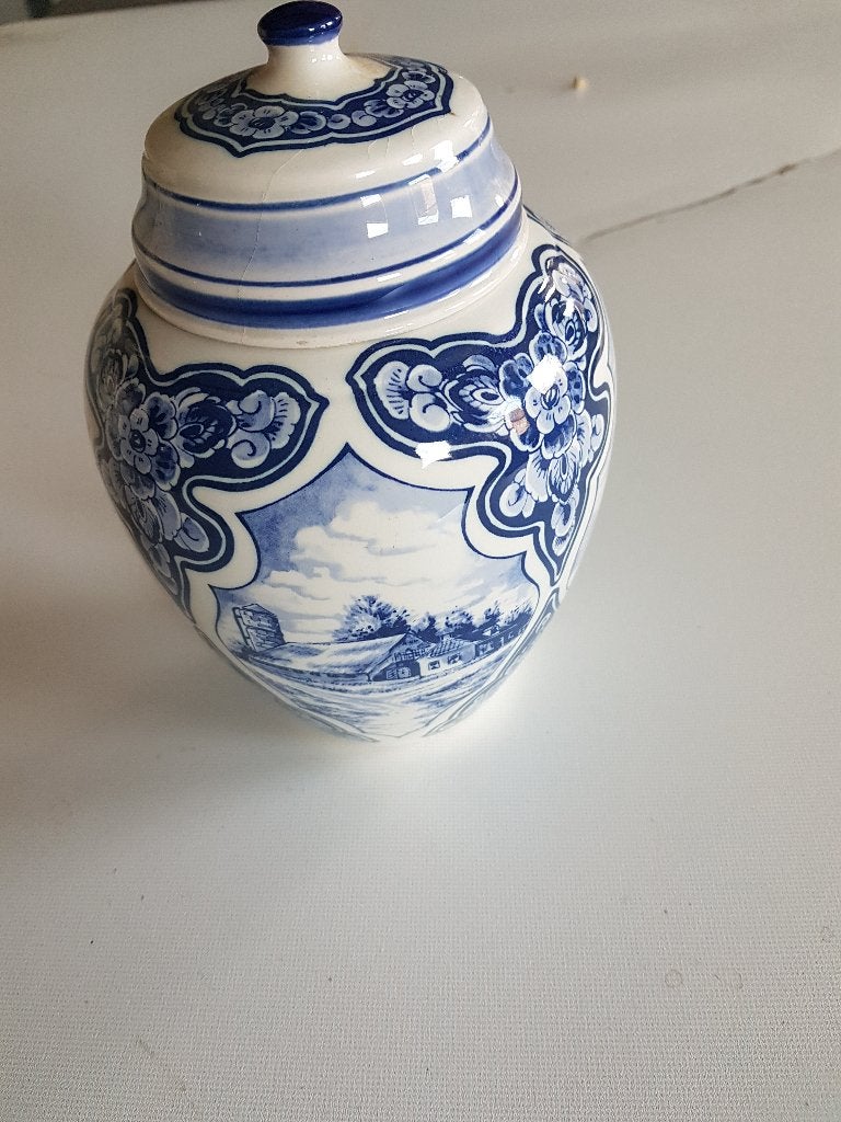 delfts blauwe vaas met deksel 75 jaar chv., Ophalen of Verzenden