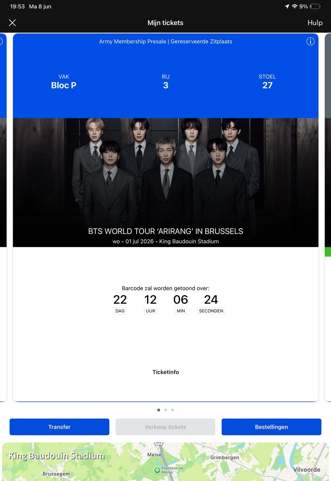 BTS kaartje voor 1 juli, Tickets en Kaartjes, Eén persoon, Juli