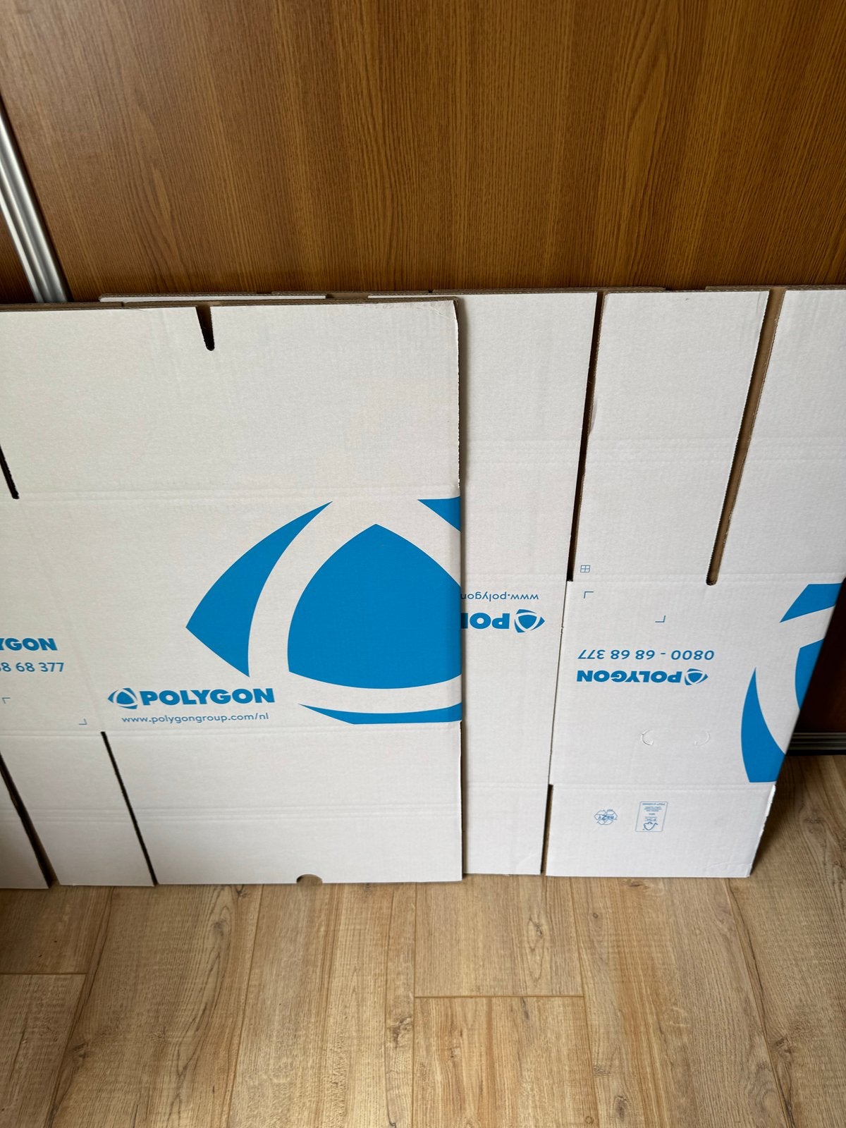 5 verhuisdozen: 3 nieuw (Polygon), 2 gebruikt (Allsafe/Gamma, Doe-het-zelf en Verbouw, Ophalen, Opvouwbaar, Minder dan 50 cm, Minder dan 40 cm