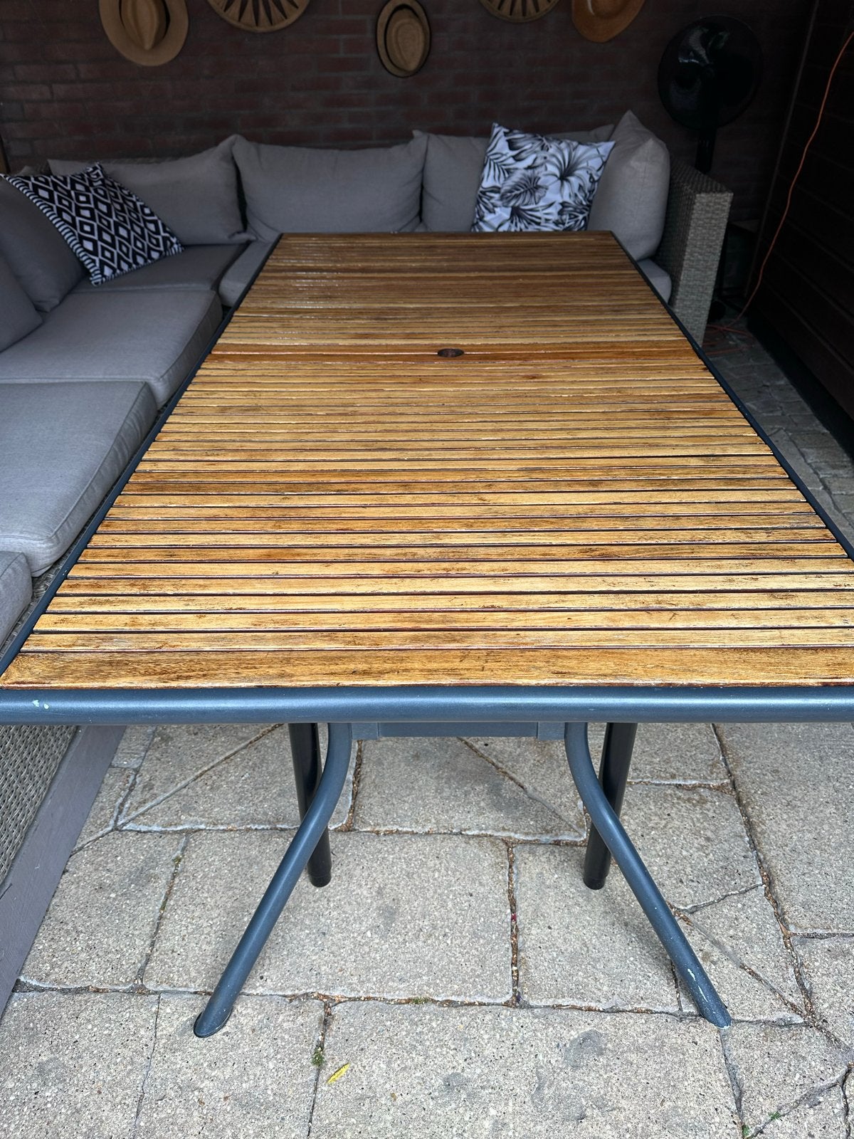 Tuintafel van gelakte hout planken, Ophalen, Gebruikt, Rechthoekig, Hout