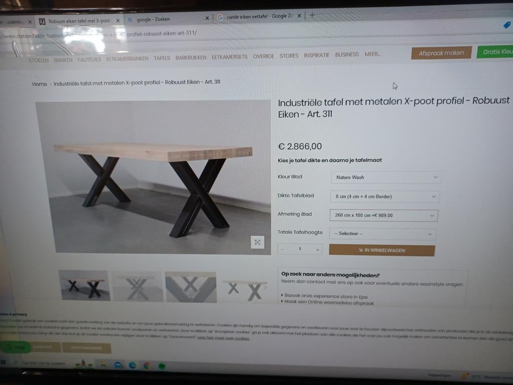 Eiken houten tafel, Ophalen of Verzenden, Rechthoekig, 200 cm of meer, 50 tot 100 cm