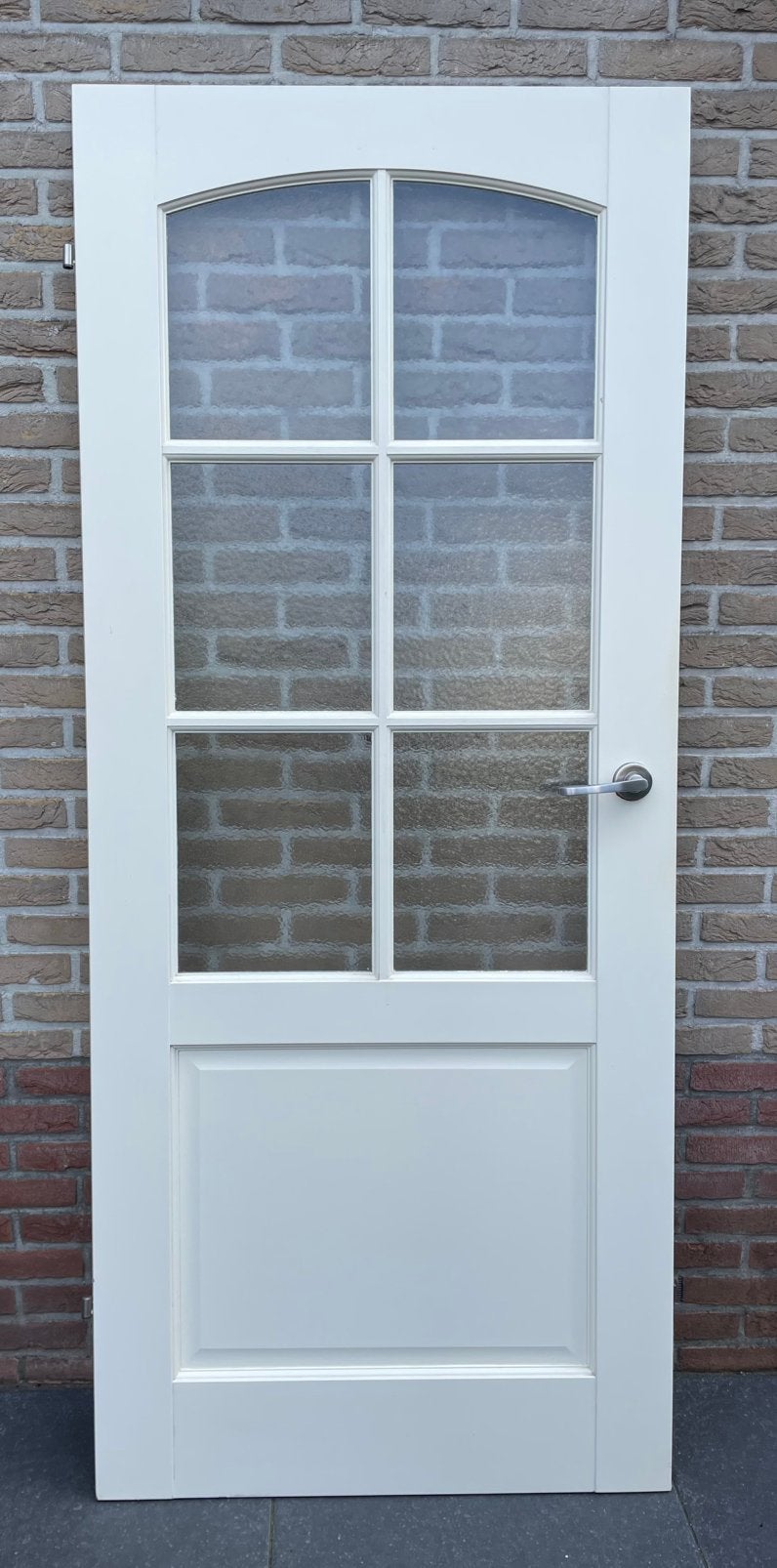 Binnendeur met structuurglas ramen – landelijke paneeldeur, Doe-het-zelf en Verbouw, Ophalen, 80 tot 100 cm, Binnendeur, Zo goed als nieuw