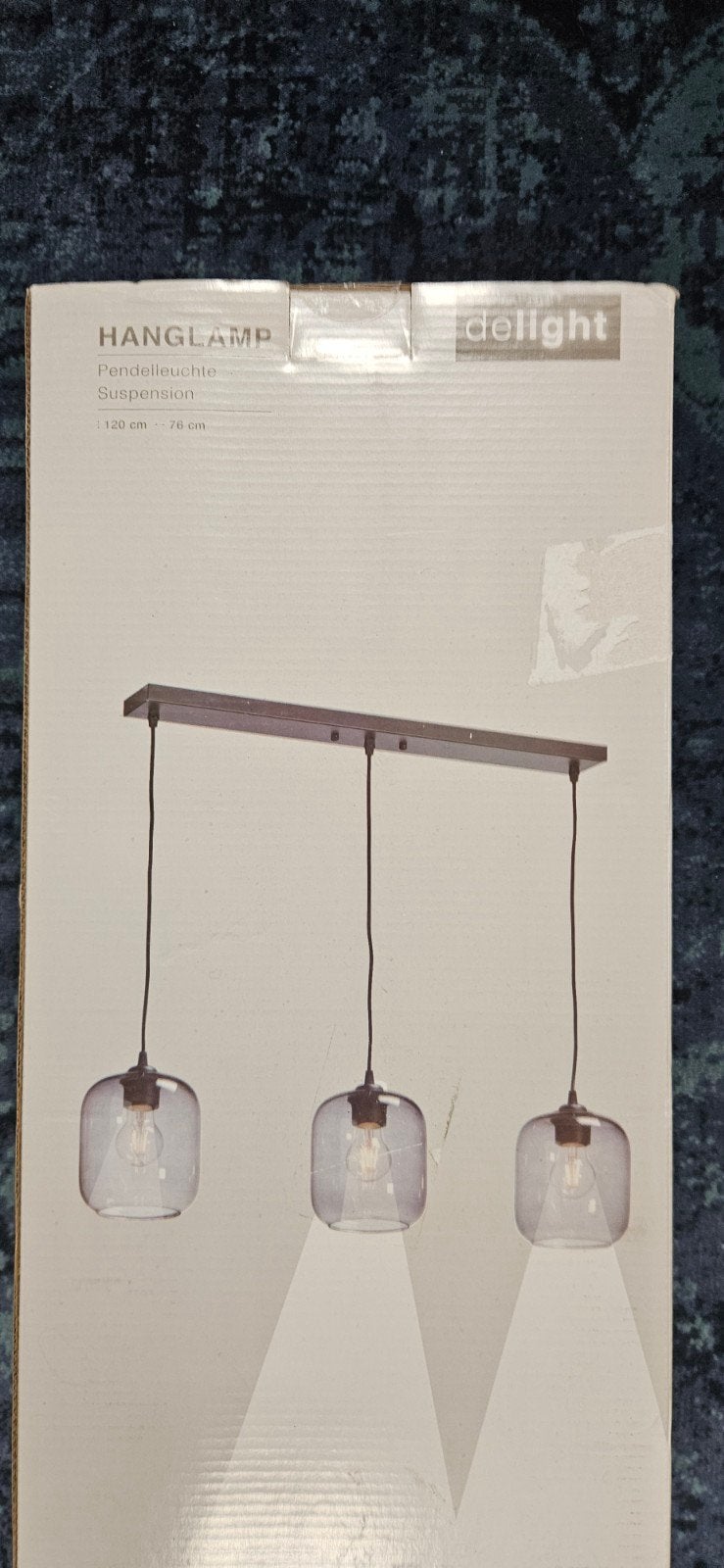Nieuwe Delight Hanglamp - 3 glazen kappen, 120 cm breed, Nieuw, Glas, Modern, E27 (groot)