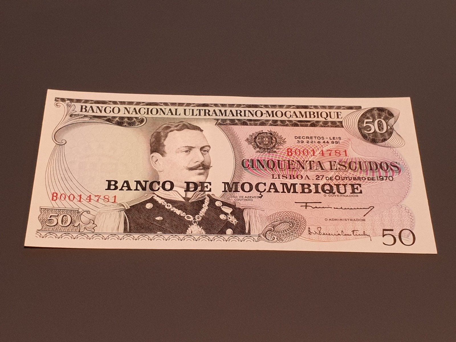 Mozambique, 50 escudos 27.10.1970, UNC (B2), Postzegels en Munten, Ophalen of Verzenden, Overige landen