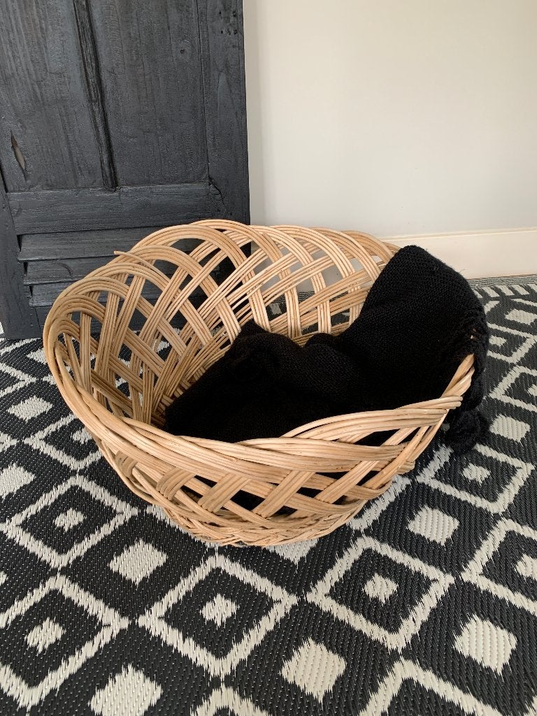 Vintage grote gevlochten rieten mand, Gebruikt, Gevlochten, Mand, Rond