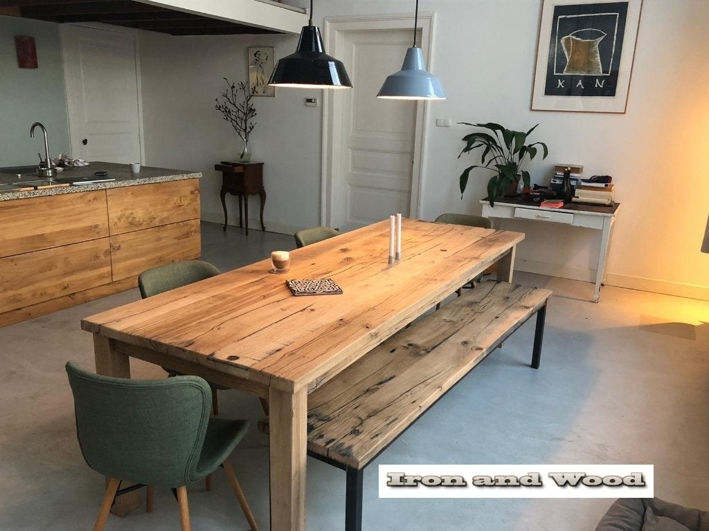 Maatwerk eettafel van stoere oude eiken wagonplanken, Ophalen, Nieuw, Hout