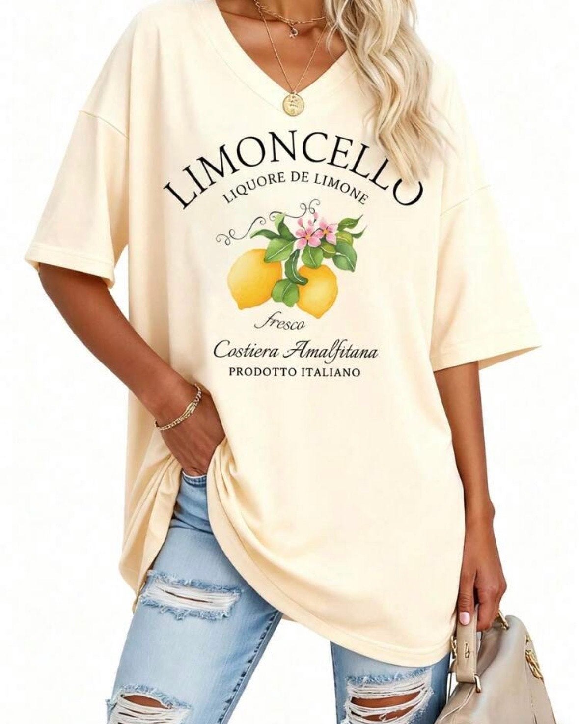 Limoncello T-shirt met print, oversized pasvorm (44-52), Verzenden, Nieuw, Beige, Shirt of Top
