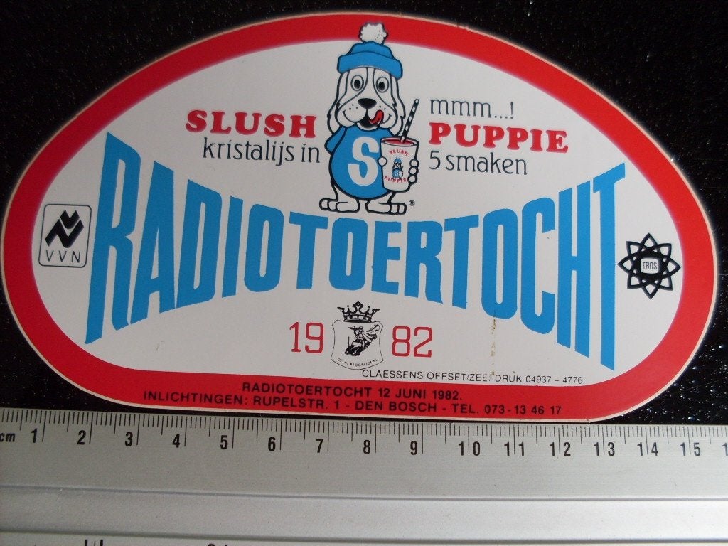 sticker radio toertocht 1982 slush puppie vvn tros logo, Verzenden, Zo goed als nieuw, Film, Tv of Omroep