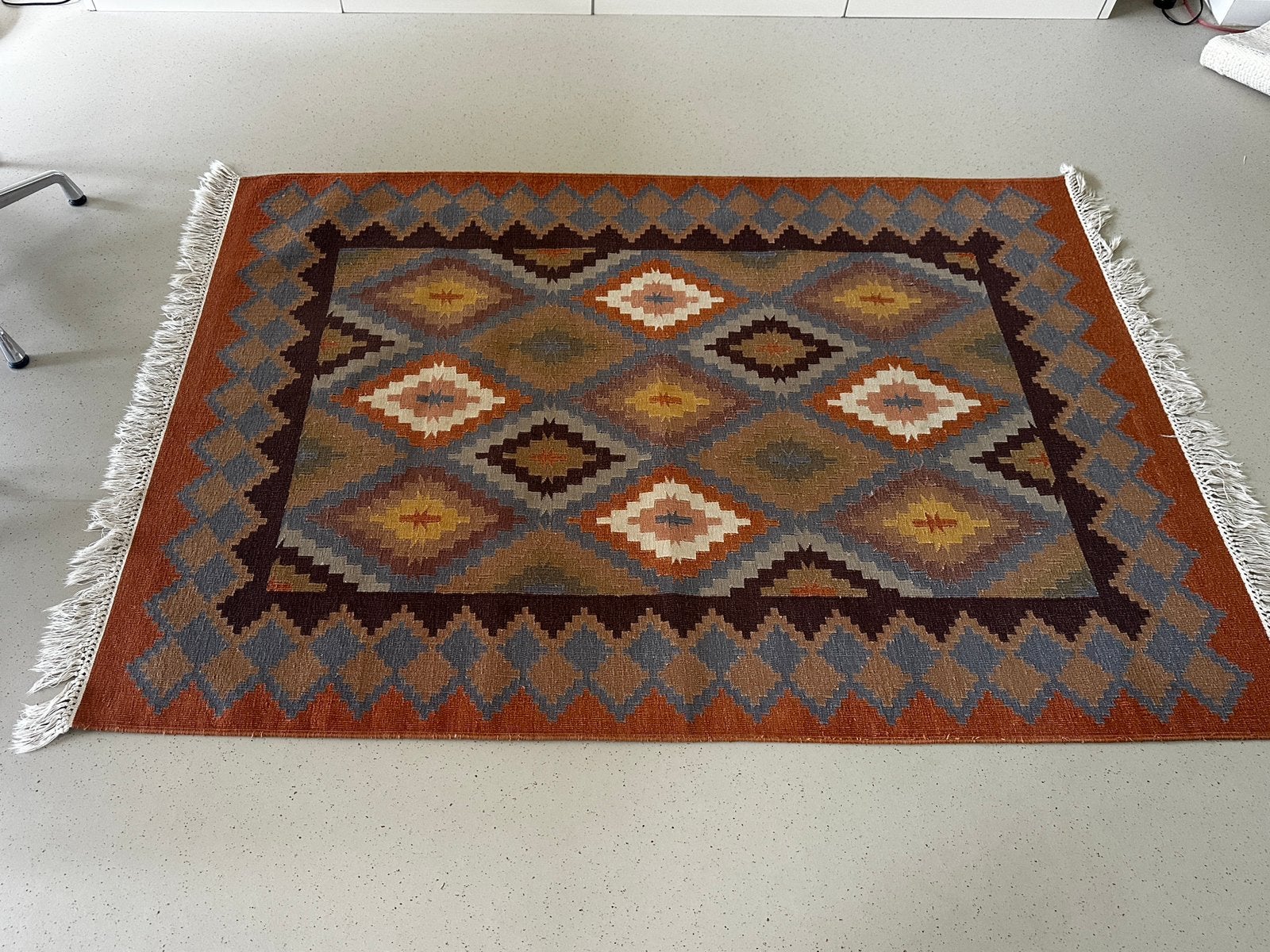 Vintage kelim vloerkleed - tapijt met franje 180 x 130, Gebruikt, 100 tot 150 cm, Ophalen of Verzenden, Crème
