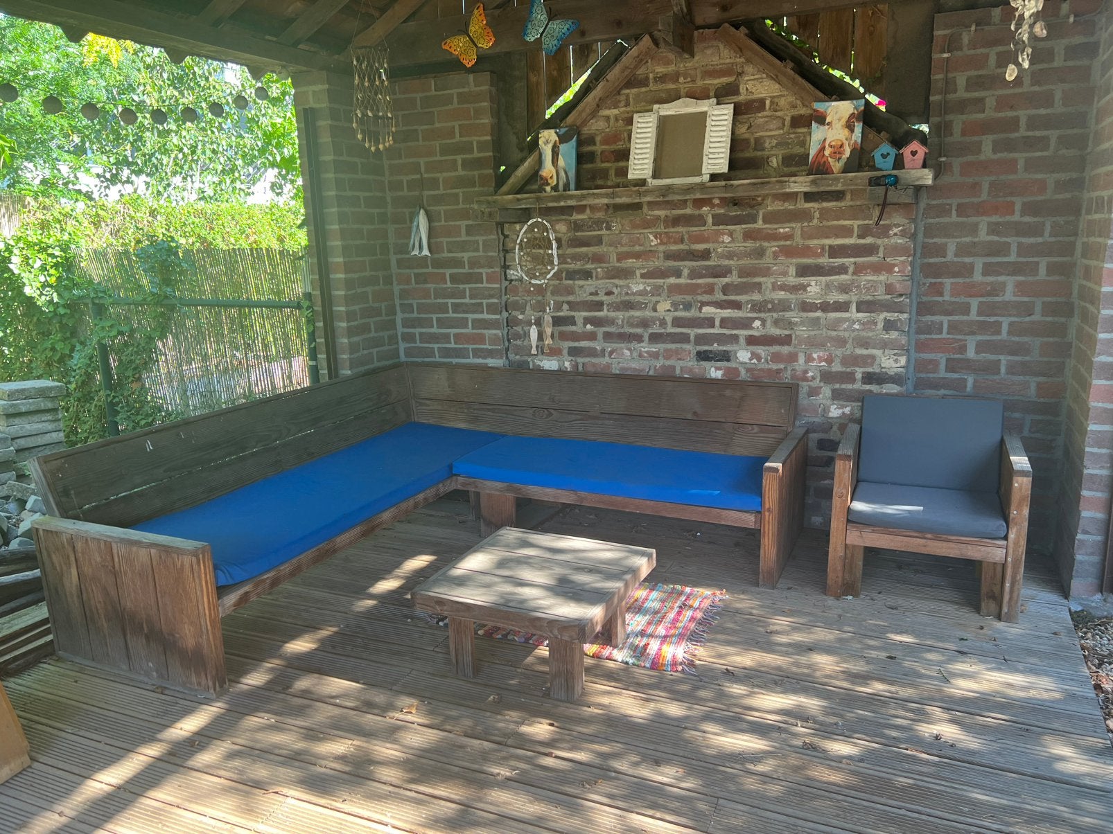 Tuinbank, hoekbank met kussens, Tuin en Terras, Tuinbanken, Ophalen, Gebruikt, Hout