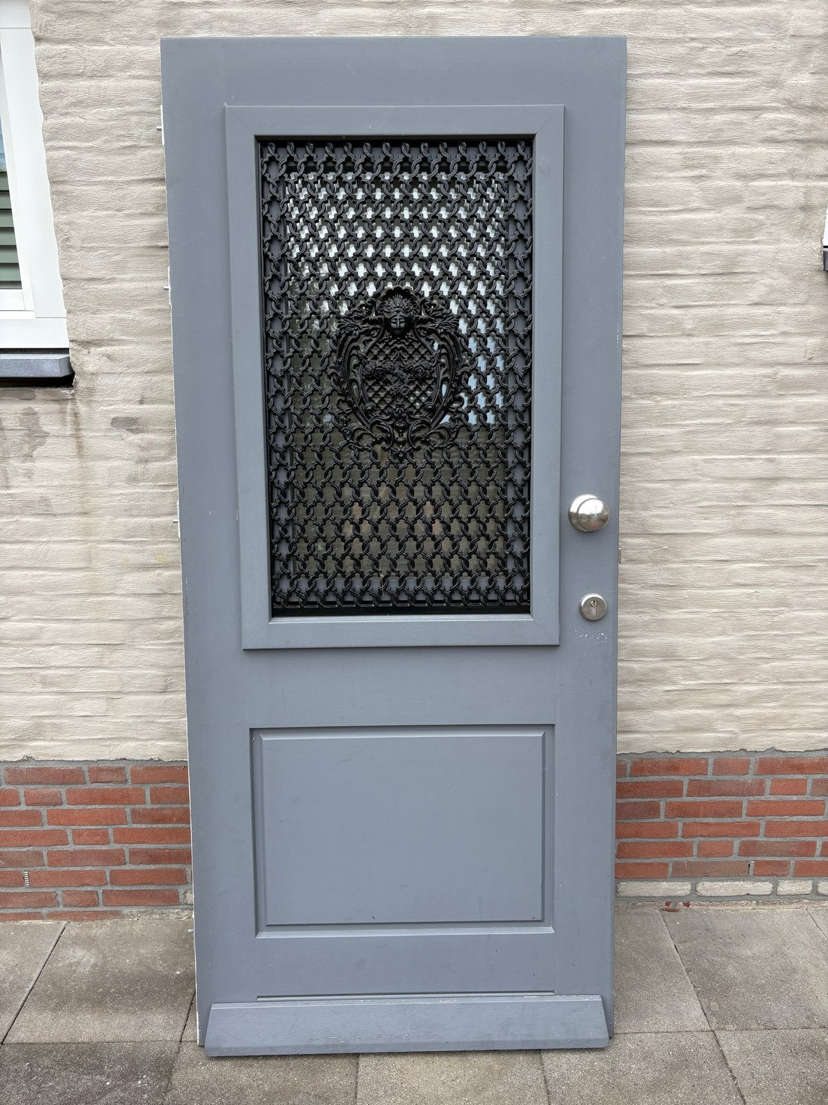 Hardhouten voordeur met sierrooster, Ophalen, Gebruikt, 80 tot 100 cm, Buitendeur