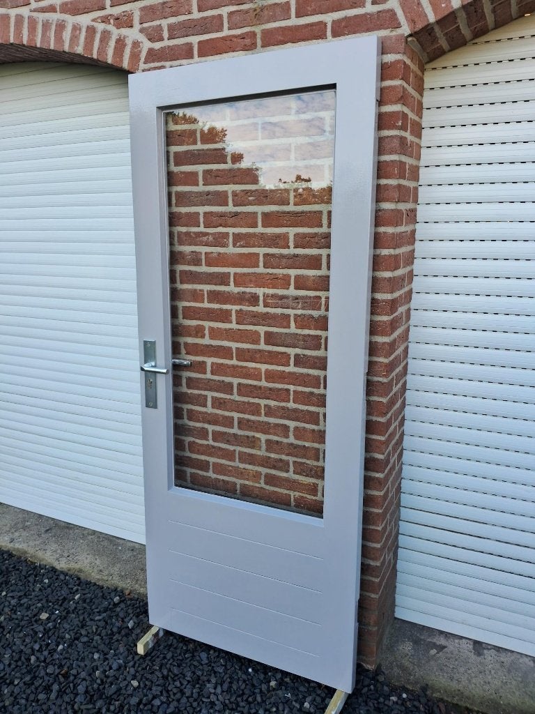 schuurdeur, achterdeur, buitendeur, hardhout, enkel glas, Doe-het-zelf en Verbouw, Ophalen, Gebruikt, 80 tot 100 cm, Buitendeur