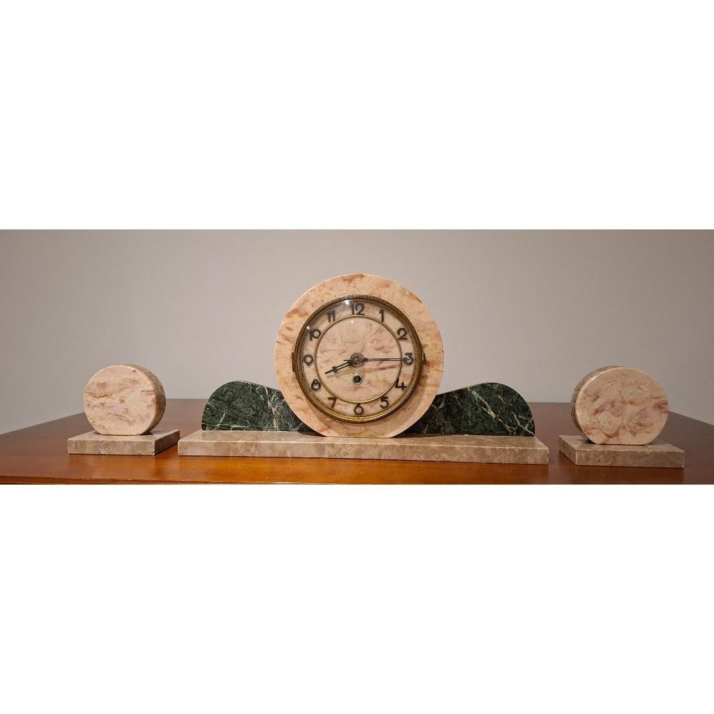 Art Deco Marmeren Schouwklok met Ornamenten, Antiek en Kunst, Ophalen