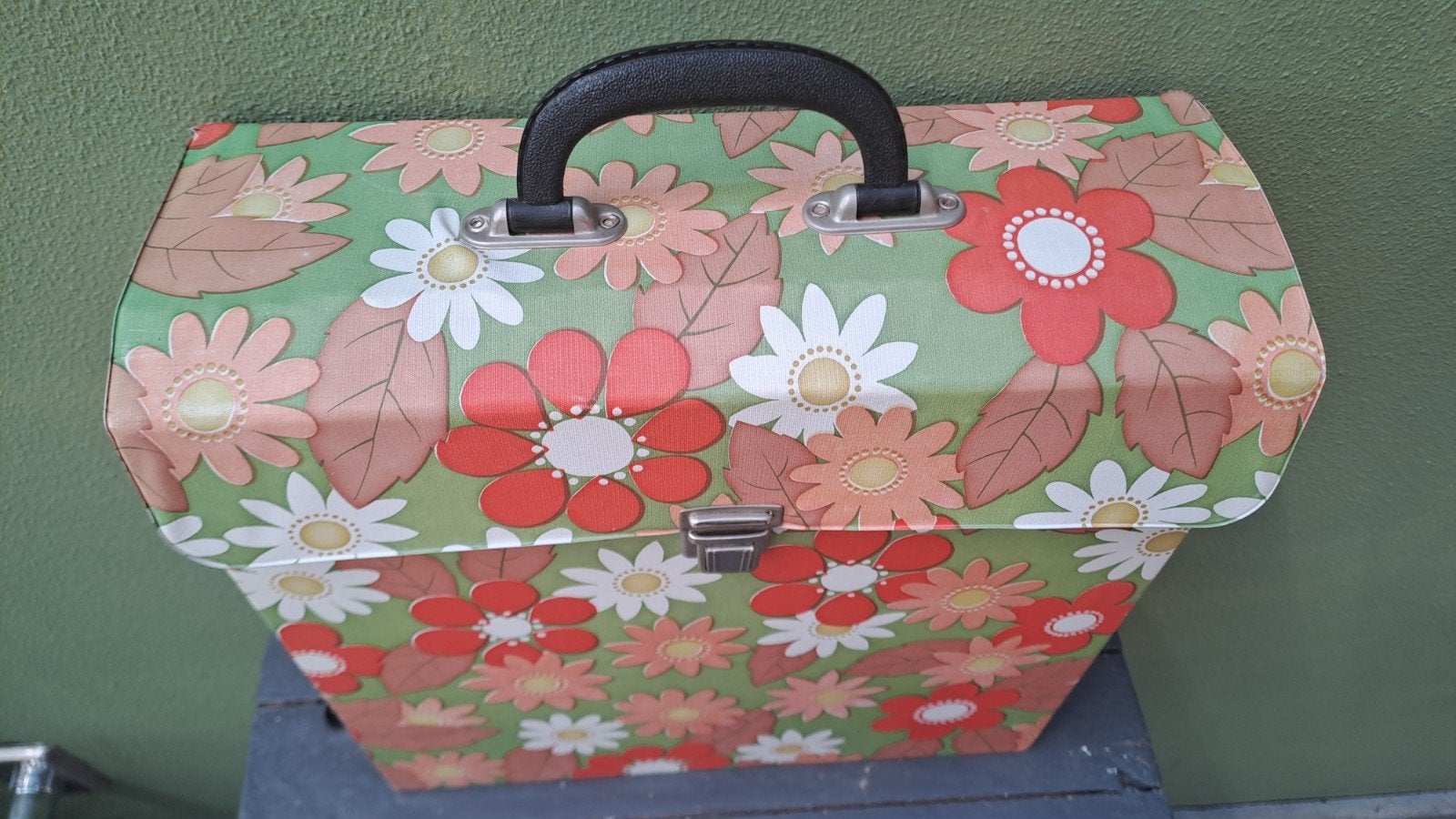 Vintage Platenkoffer voor LP's - Bloemenprint, Verzamelen, Retro, Ophalen of Verzenden, Audio en Video
