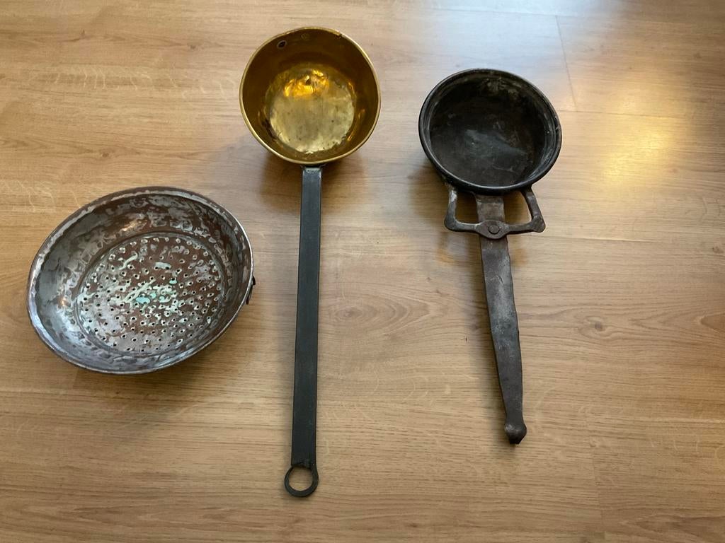 Antieke koperen en bronzen keukengerei set, Antiek en Kunst, Ophalen of Verzenden
