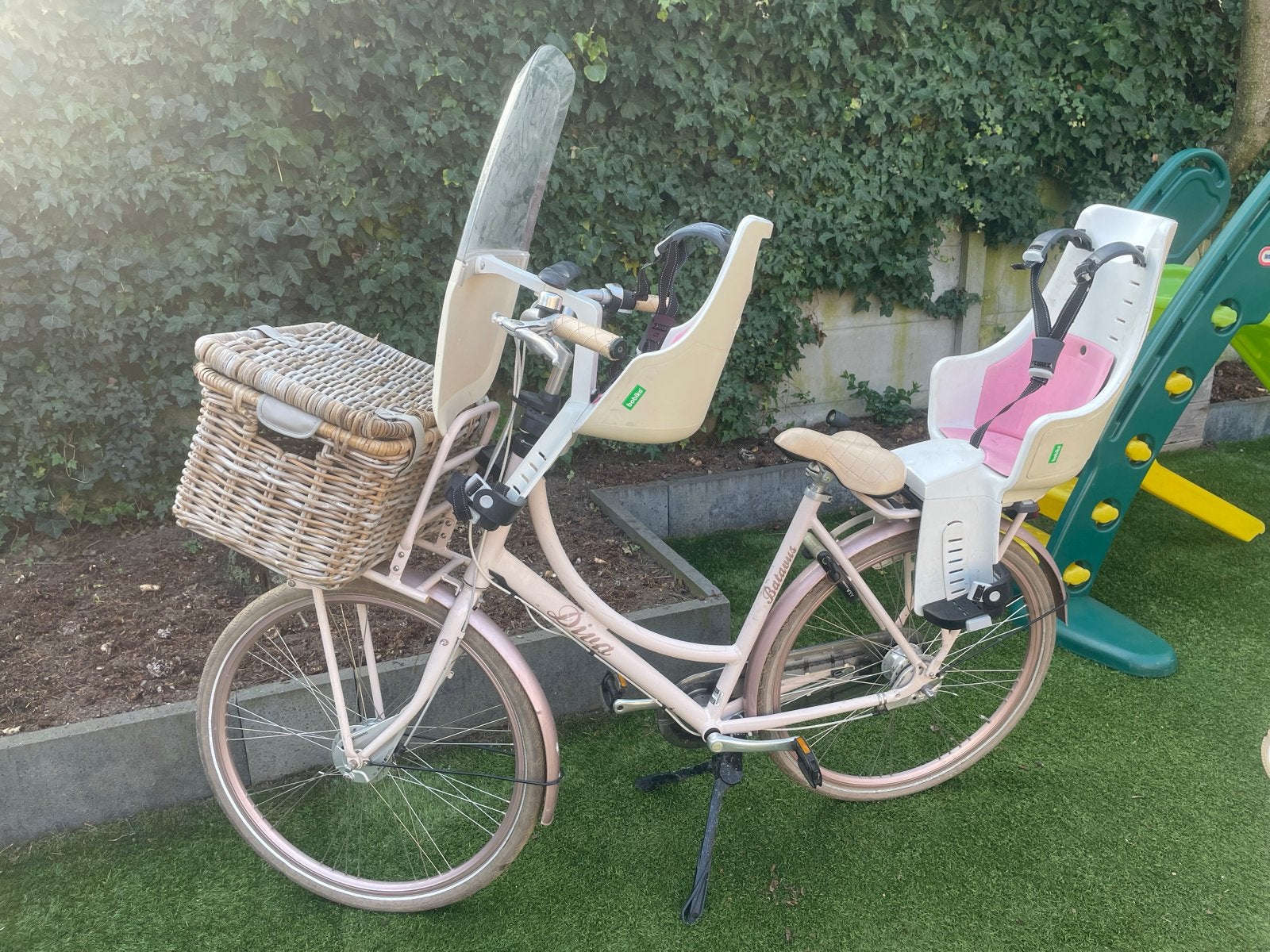 Batavus Diva moederfiets met kinderzitjes en windscherm, Fietsen en Brommers, Ophalen, Terugtraprem, Batavus, 53 tot 56 cm