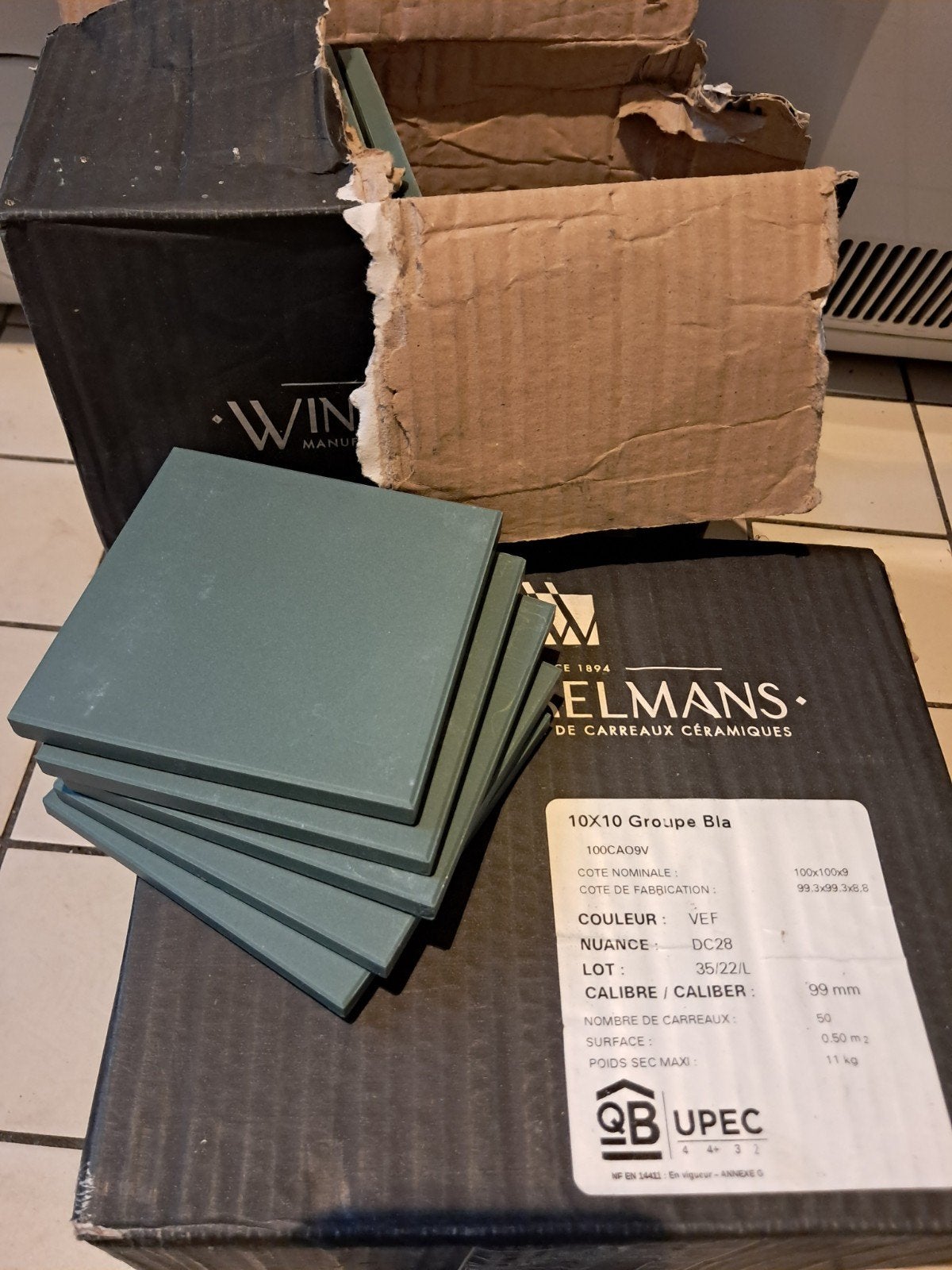 91 stuks Winckelmans tegels 10x10 cm, Vert foncé VEF, Doe-het-zelf en Verbouw, Tegels, Ophalen, Nieuw, Minder dan 20 cm, Minder dan 20 cm