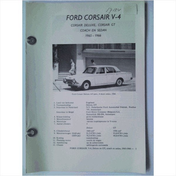 Ford Corsair V4 Vraagbaak losbladig 1965-1966 #2 Nederlands, Ophalen of Verzenden, Gelezen, Ford