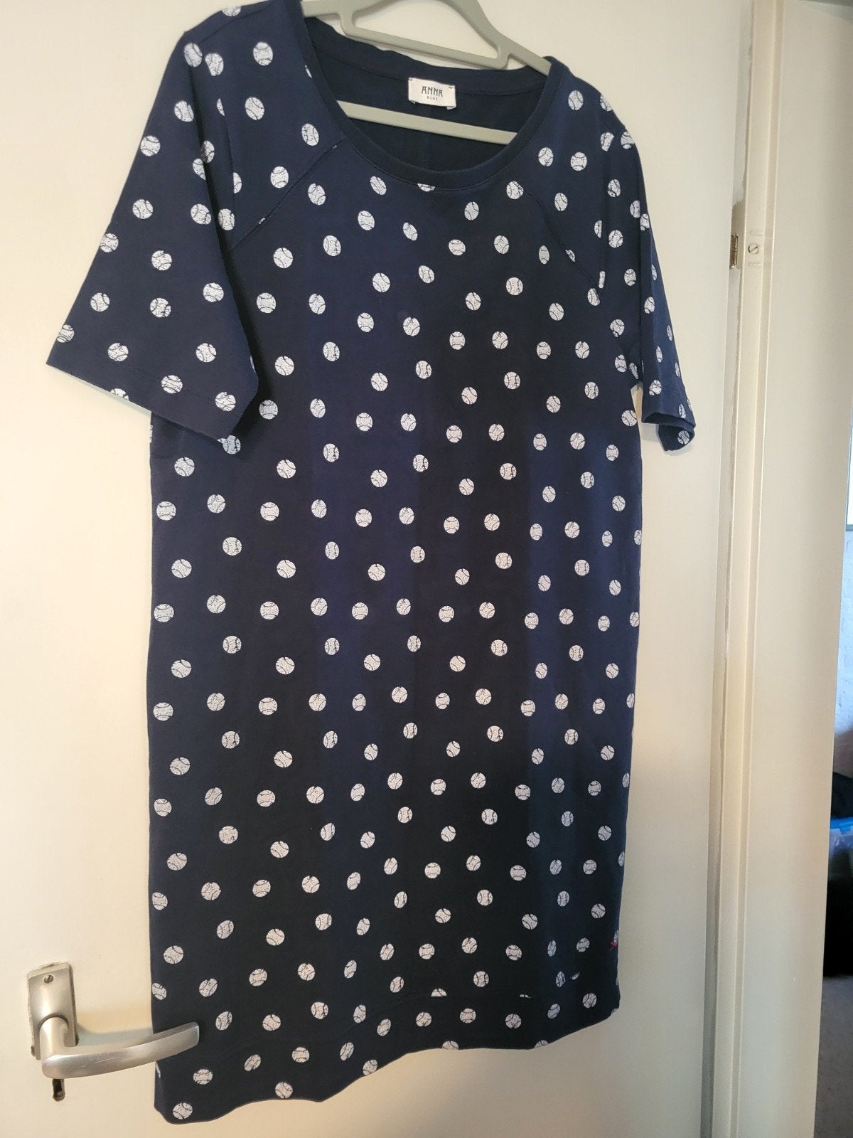 Anna van Toor XL donkerblauw witte stip katoen jurkje, Anna van Toor, Blauw, Maat 46/48 (XL) of groter, Ophalen of Verzenden