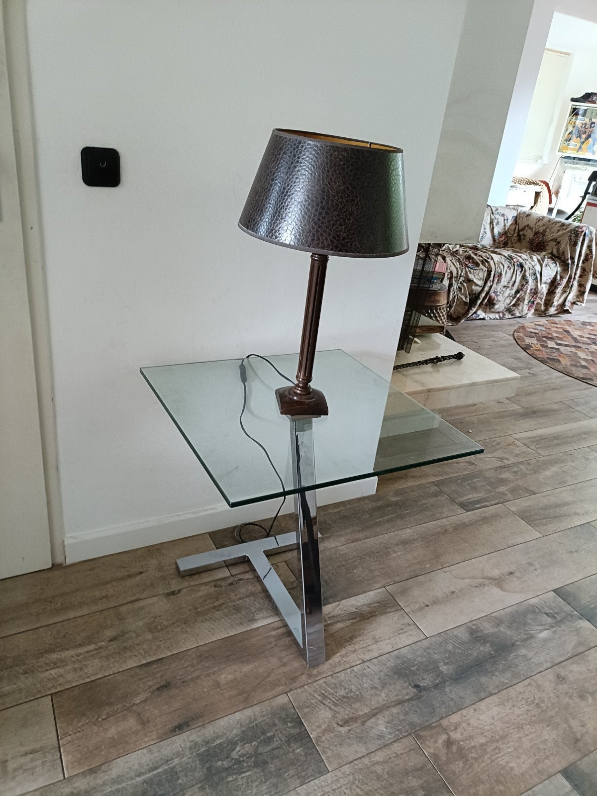 Glazen bijzettafel, Vierkant, 55 tot 75 cm, Ophalen, 45 tot 60 cm