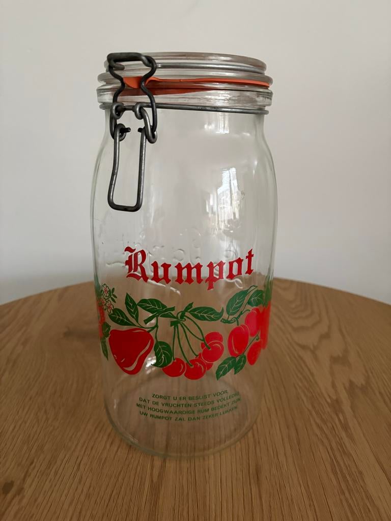 Rumtopf met kersenmotief - 3 Liter jaren 70, Ophalen of Verzenden, Voorraadpot, Meerkleurig, Glas