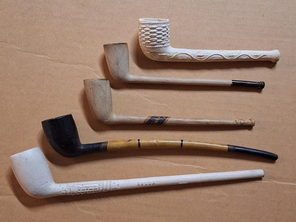 Set van 5 antieke Goudse kleipijpen, Ophalen of Verzenden, Gebruikt