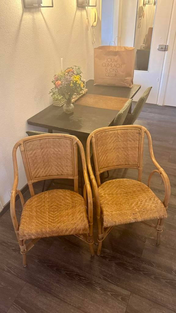 Rotan stoel, Ophalen, Gebruikt, Twee, Bruin