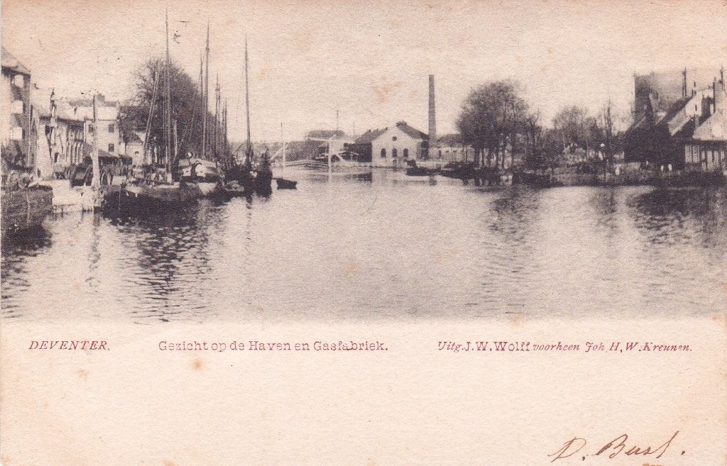 DEVENTER GEZICHT op de HAVEN en GASFABRIEK, Verzamelen, Ophalen of Verzenden, Voor 1920, Noord-Brabant