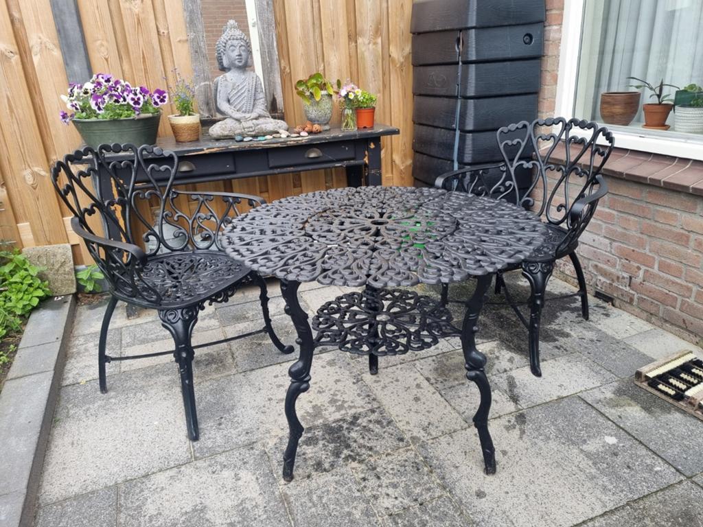 Tuin zitje gietaluminium zwart, Tuin en Terras, Tuinsets en Loungesets, Ophalen