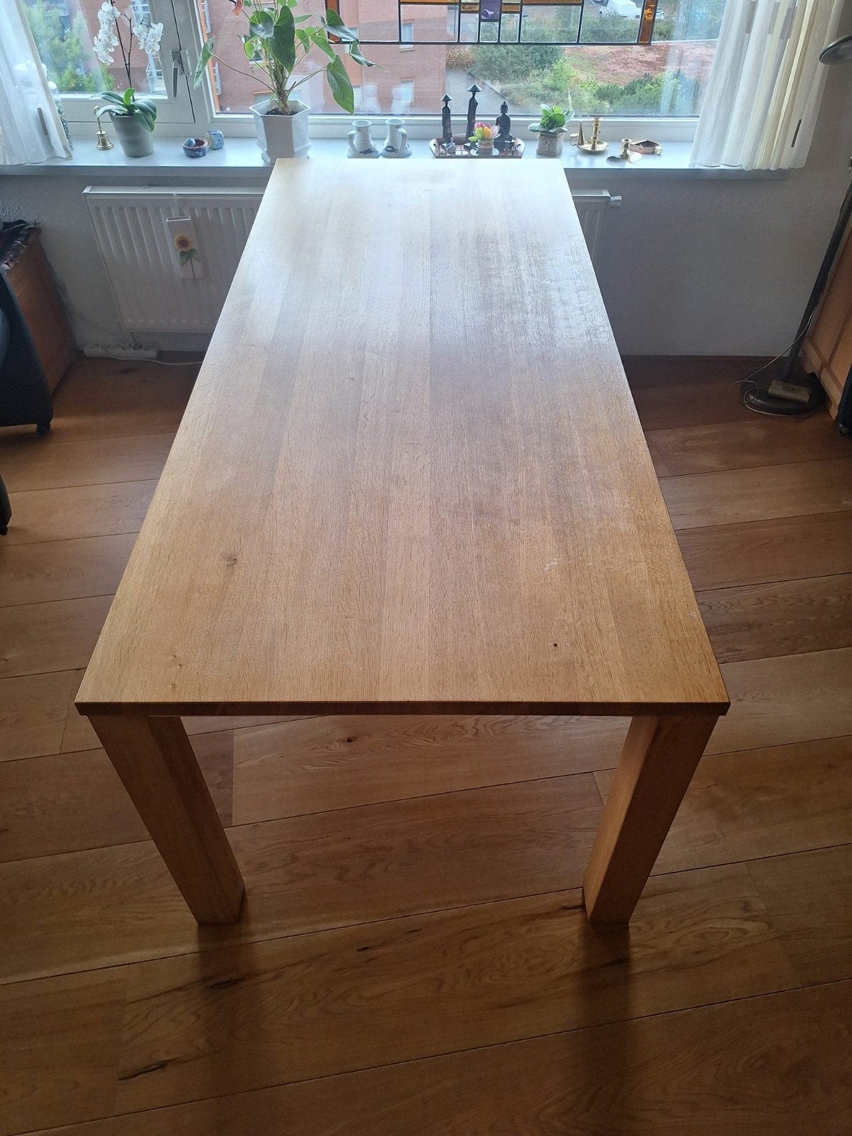 Robuuste eikenhouten eettafel 90 x 210, Huis en Inrichting, Ophalen, 200 cm of meer, 50 tot 100 cm, Vijf personen of meer