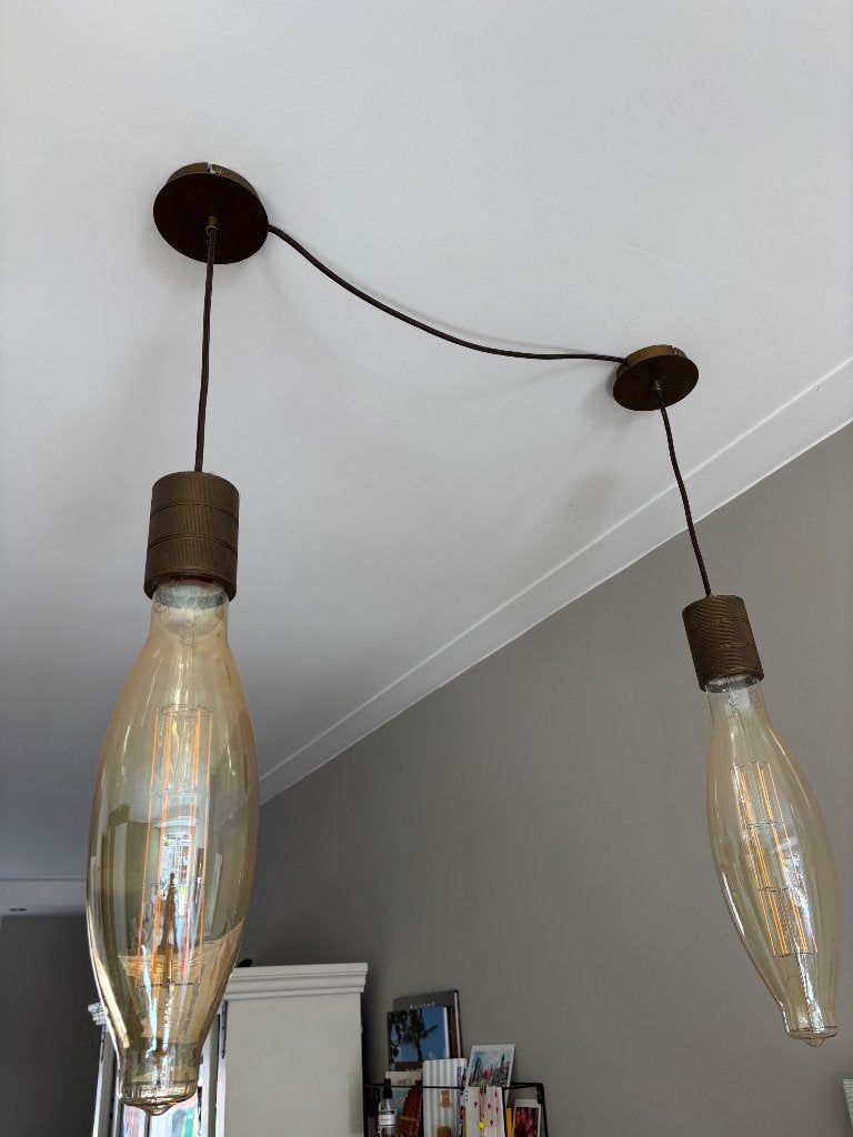 Twee glazen hanglampen, Ophalen, Gebruikt, Glas, Overige fittingen