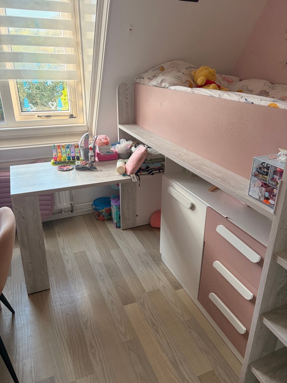 Halfhoogslaper met uitschuifbare tafel en veel opbergruimte, Ophalen, Gebruikt, Tweepersoons, Minder dan 160 cm