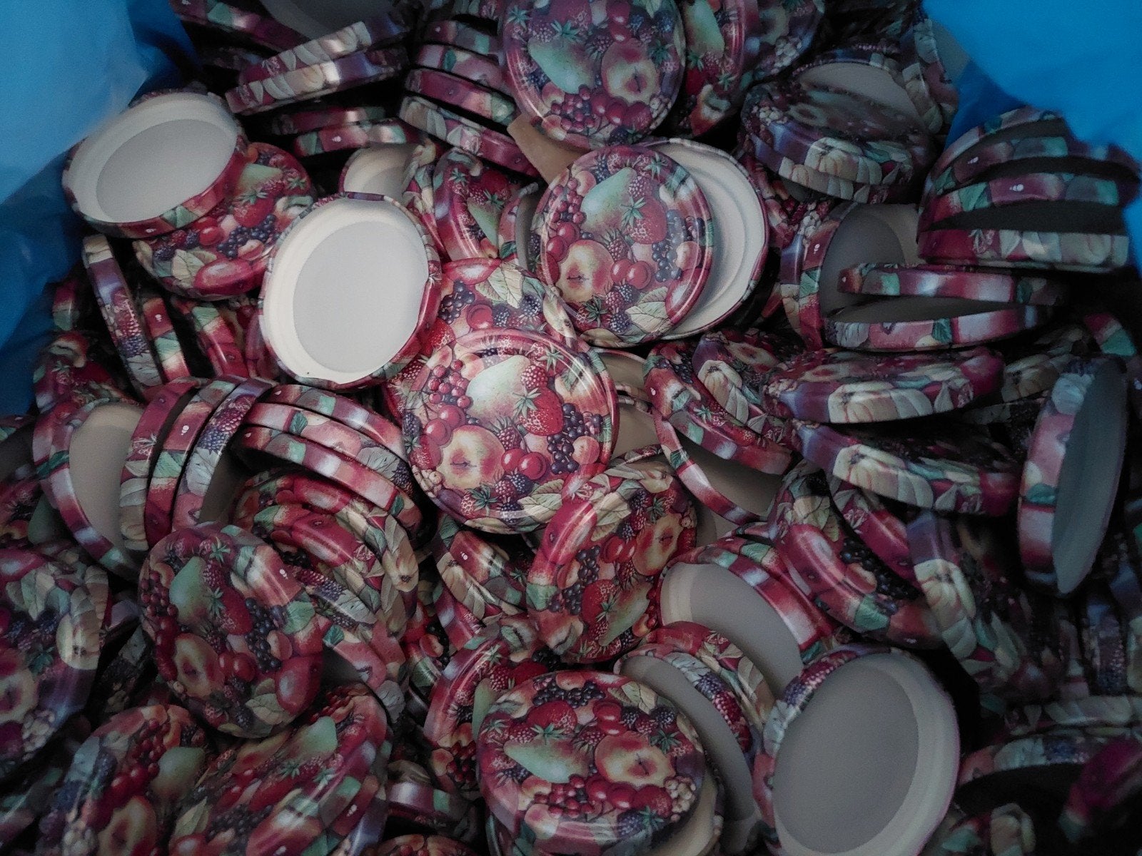 100 nieuwe Inmaakdeksels 63mm met fruitprint, Ophalen of Verzenden, Nieuw