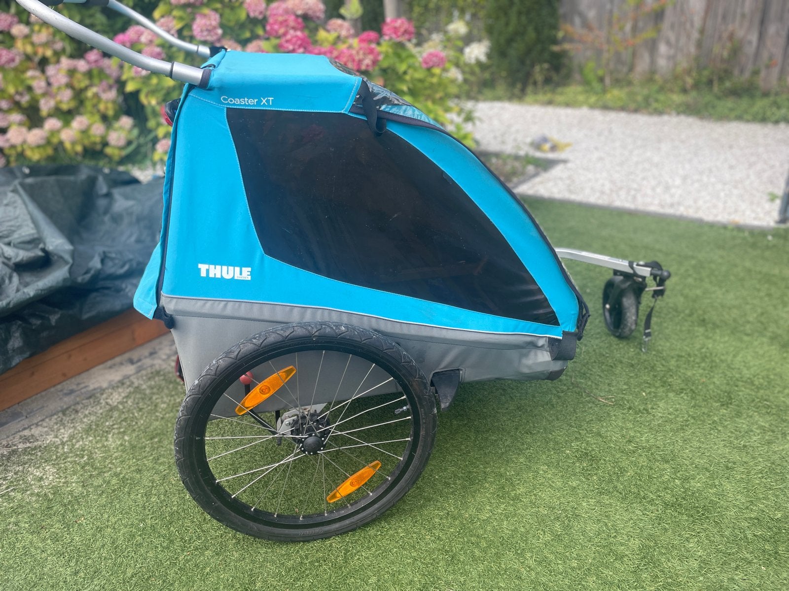 Thule Coaster XT Kinderkar/Fietskar -, Fietsen en Brommers, Fietsaccessoires | Aanhangers en Karren, Ophalen, Gebruikt, Opvouwbaar