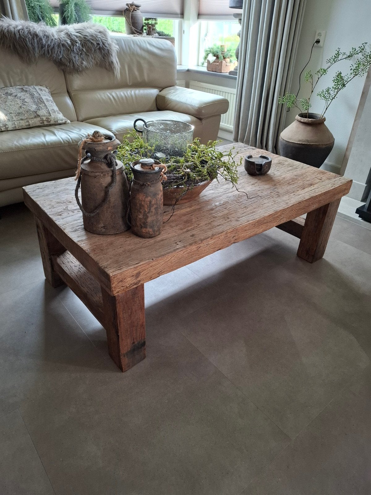 Unieke zware salontafel van truckwood - Stoer & Sober, Ophalen, Zo goed als nieuw, Overige houtsoorten, Sober, Stoer, Industrieel