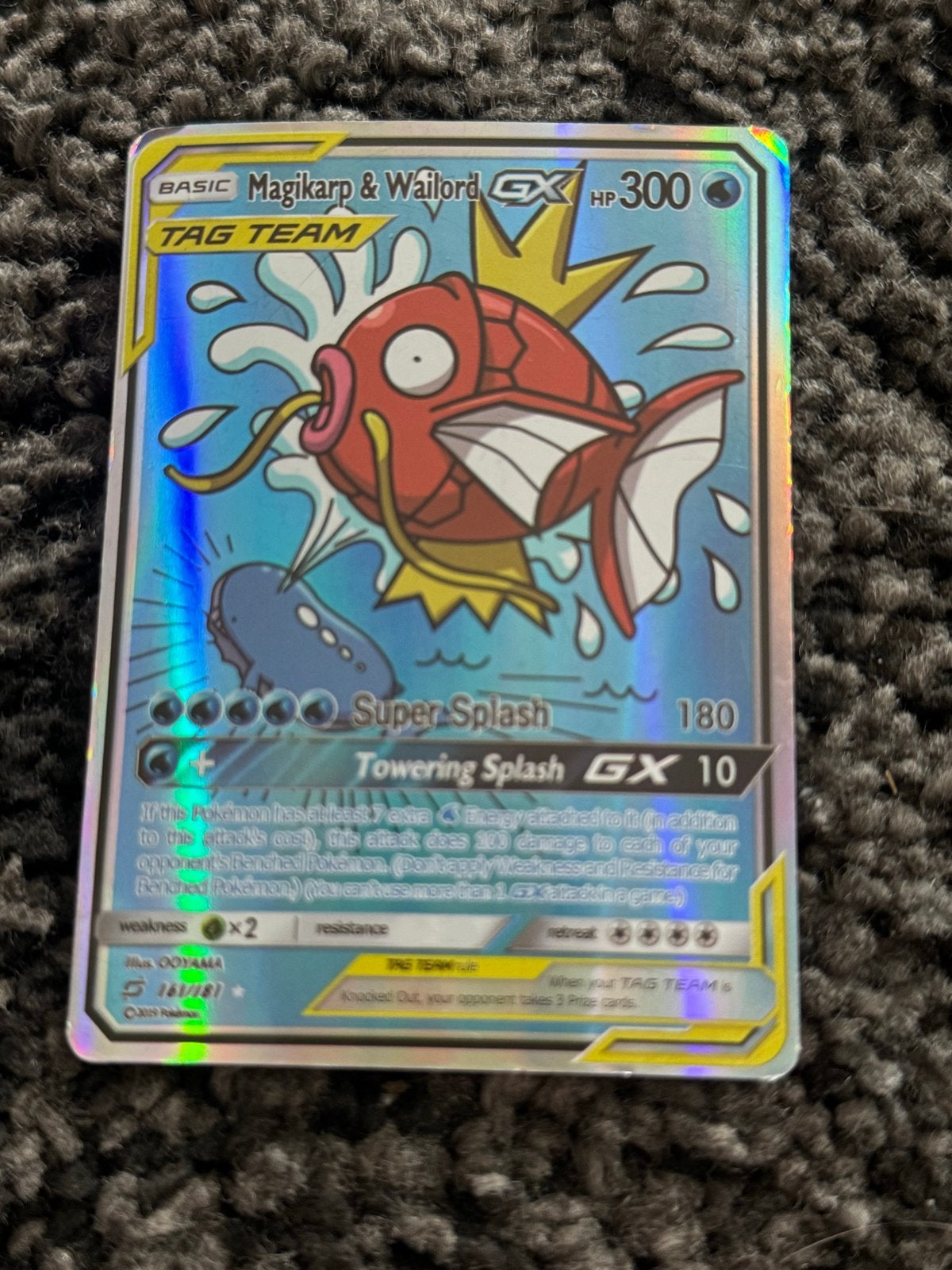 Magikarp & Wailord GX TAG TEAM Pokémon Kaart 161/181 Foil, Ophalen of Verzenden, Zo goed als nieuw, Losse kaart, Foil